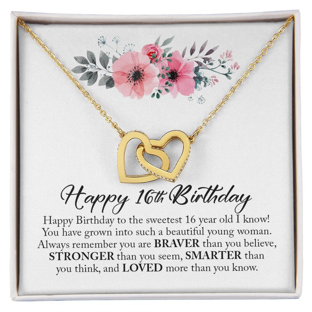 Happy 16th Birthday, Interlocking Hearts Necklace
