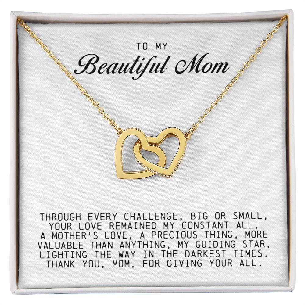 To my Beautiful Mom, Interlocking Hearts Necklace, Mother's Day Gift