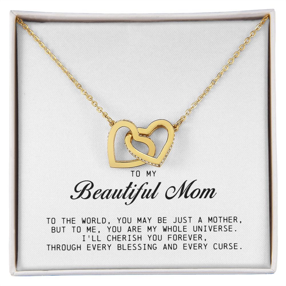 To my Beautiful Mom, Interlocking Hearts Necklace, Mother's Day Gift
