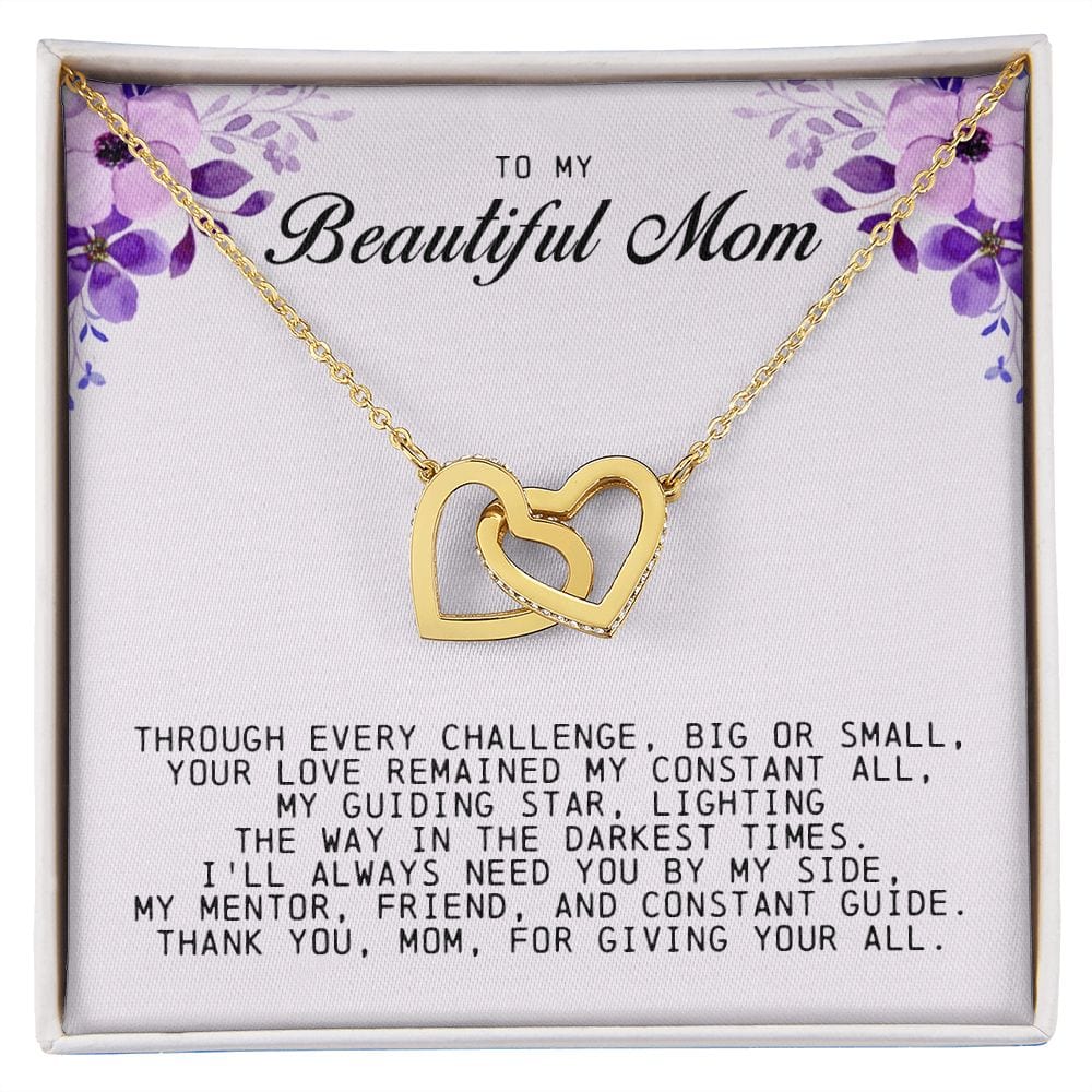 To my Beautiful Mom, Interlocking Hearts Necklace, Mother's Day Gift