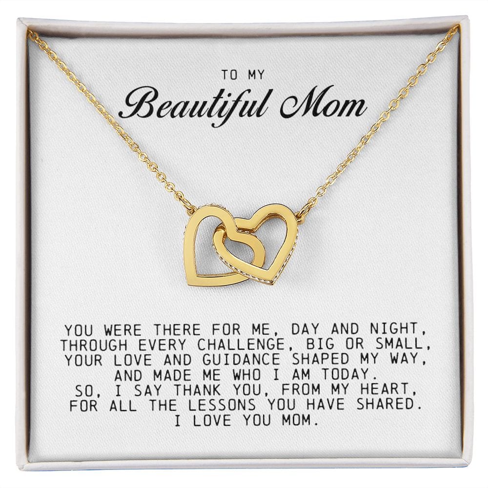 To my Beautiful Mom, Interlocking Hearts Necklace, Mother's Day Gift