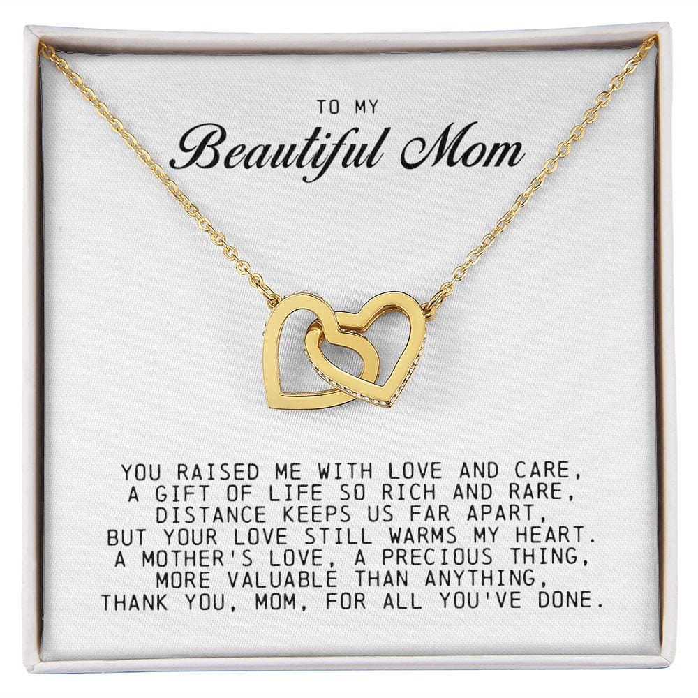 To my Beautiful Mom, Interlocking Hearts Necklace, Mother's Day Gift