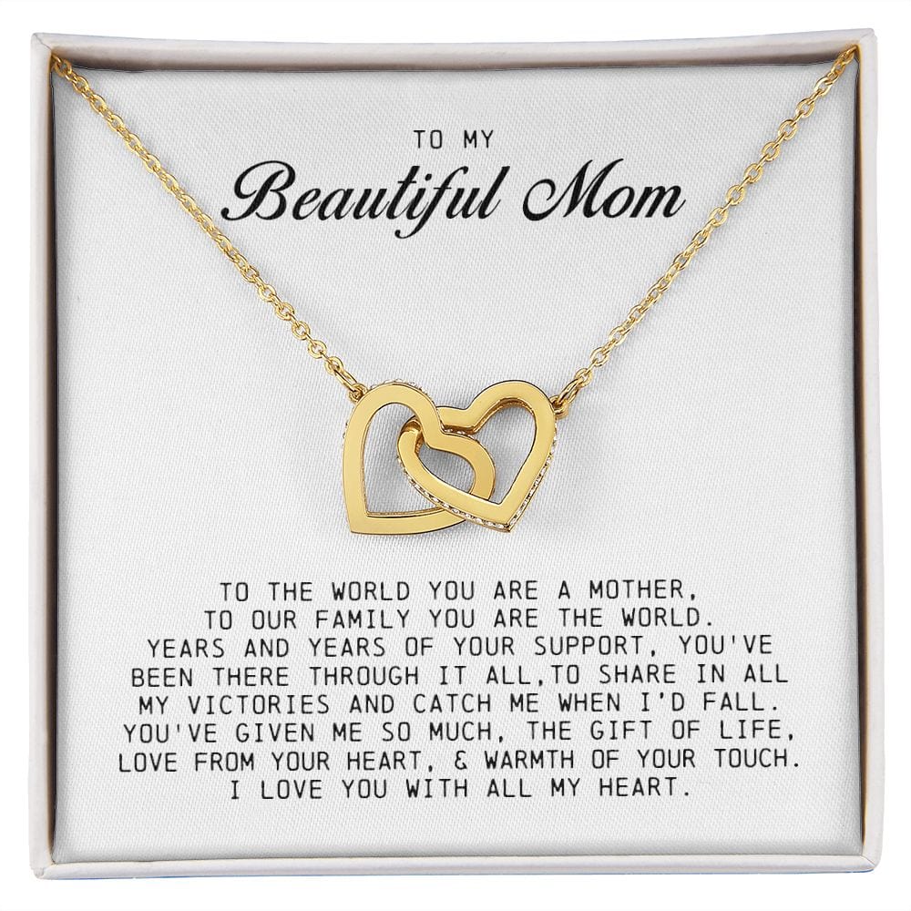 To my Beautiful Mom, Interlocking Hearts Necklace, Mother's Day Gift