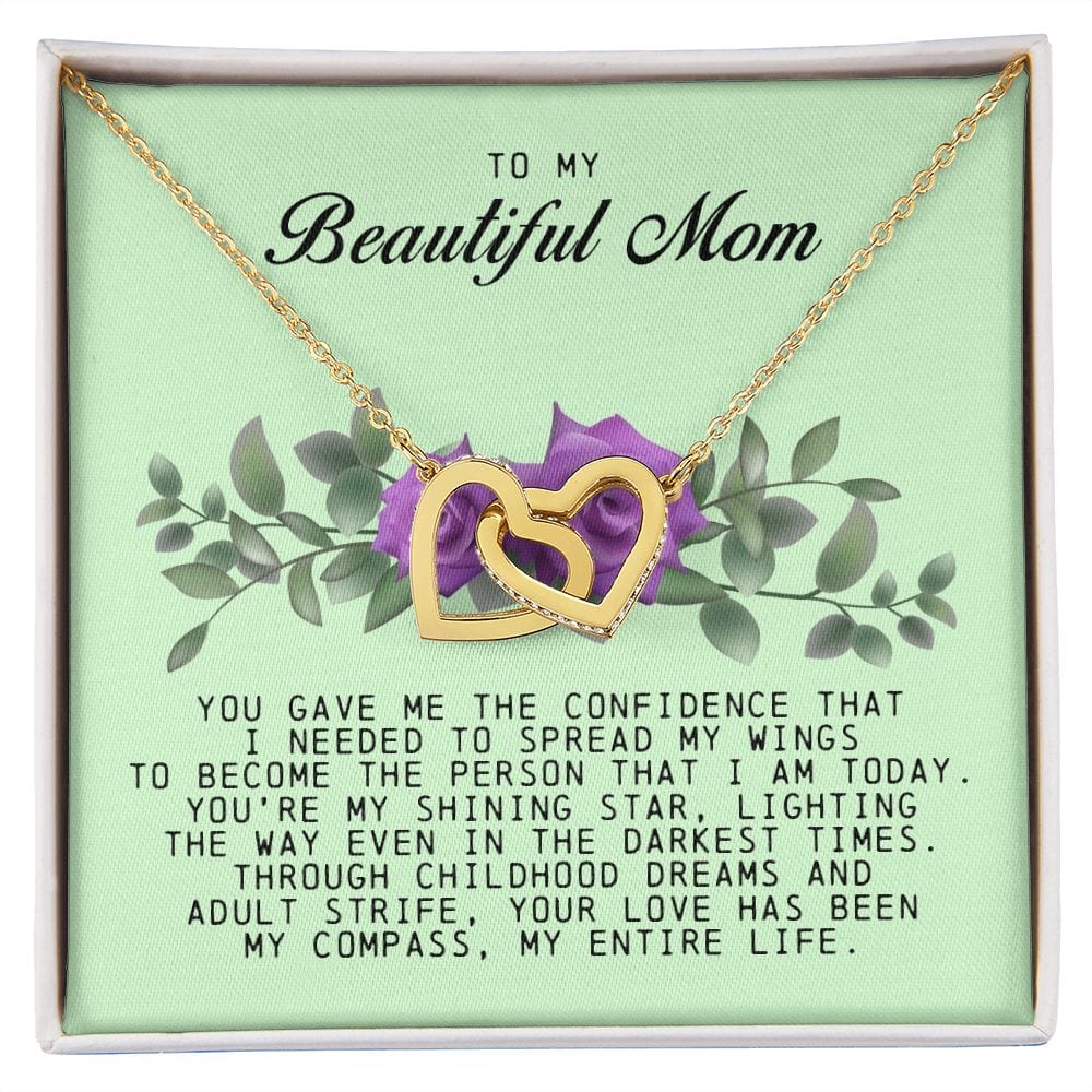 To my Beautiful Mom, Interlocking Hearts Necklace, Mother's Day Gift