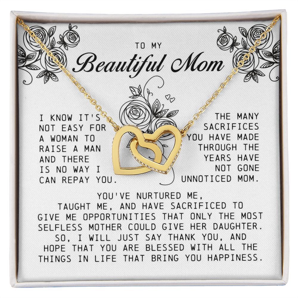 To my Beautiful Mom, Interlocking Hearts Necklace, Mother's Day Gift
