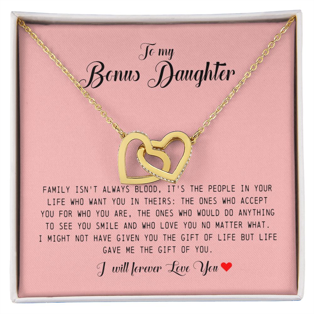 Interlocking Hearts Necklace "Life Gave Me The Gift of You" To My Bonus Daughter
