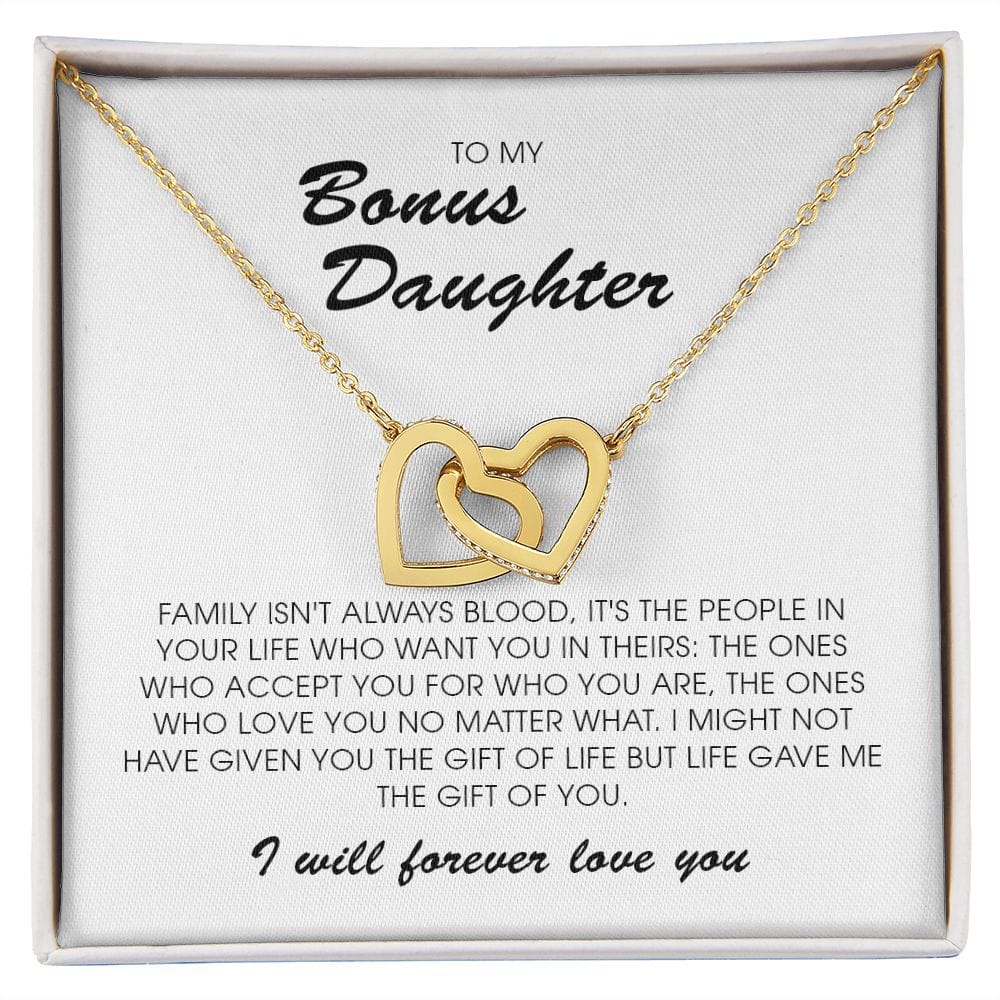 Interlocking Hearts Necklace, To My Bonus Daughter