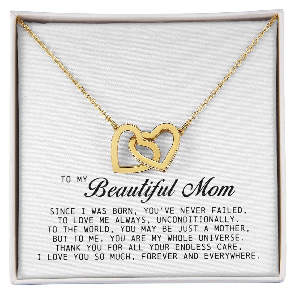 To my Beautiful Mom, Interlocking Hearts Necklace, Mother's Day Gift