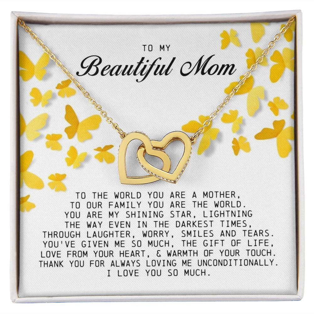 To my Beautiful Mom, Interlocking Hearts Necklace, Mother's Day Gift