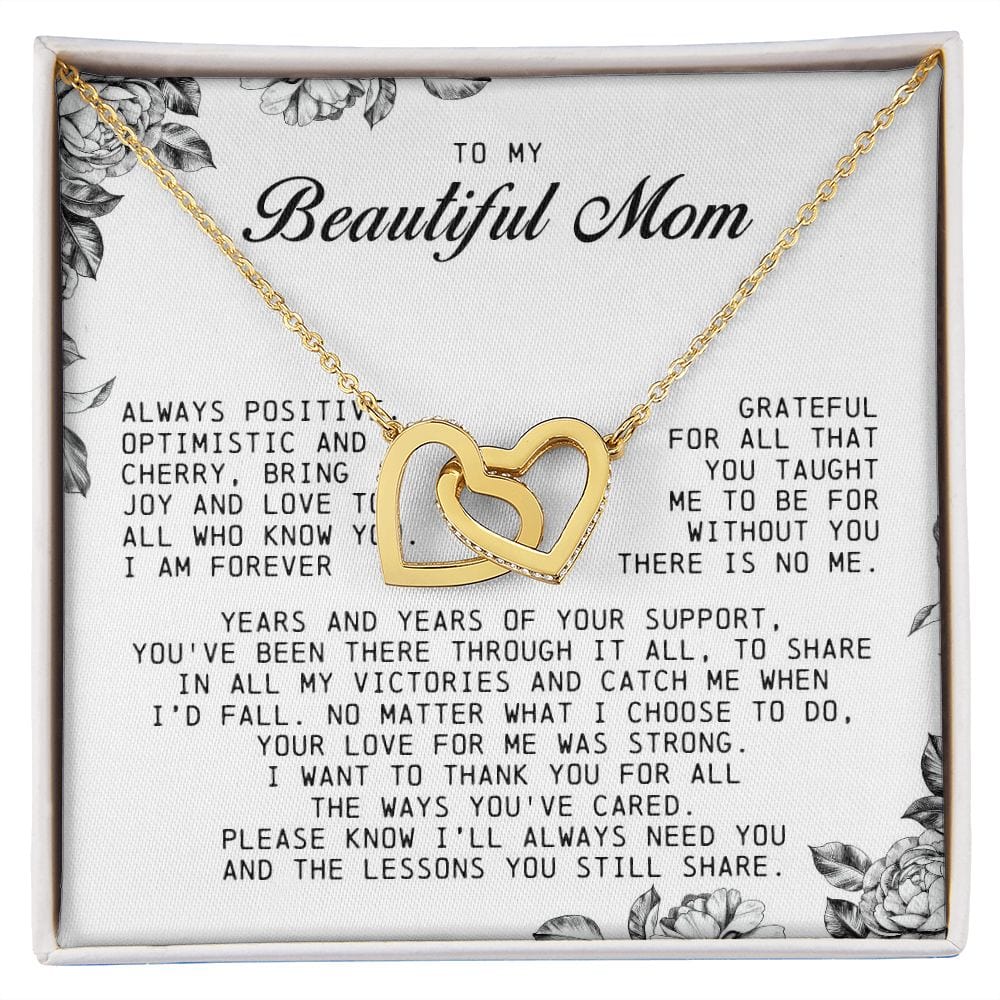 To my Beautiful Mom, Interlocking Hearts Necklace, Mother's Day Gift