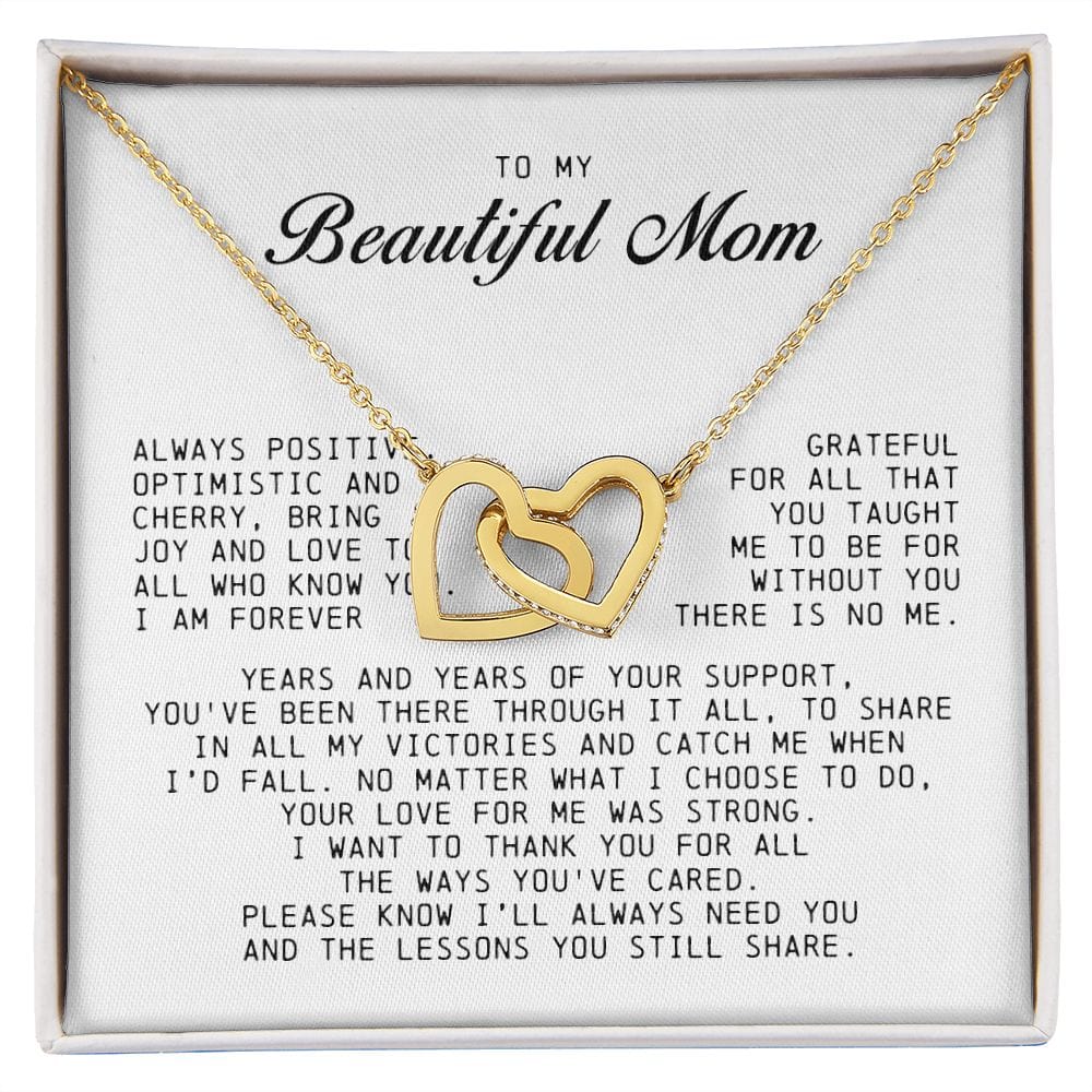To my Beautiful Mom, Interlocking Hearts Necklace, Mother's Day Gift