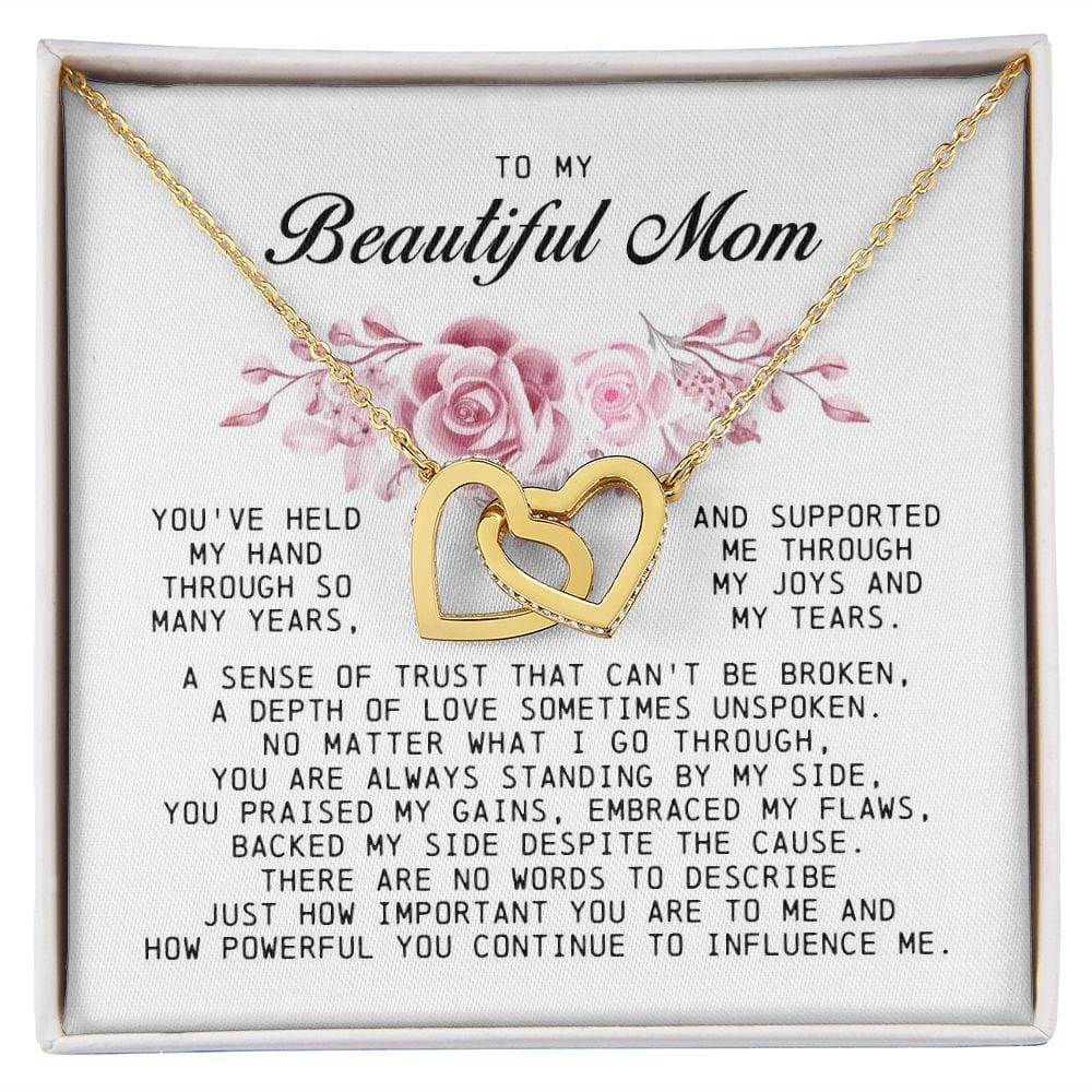 To my Beautiful Mom, Interlocking Hearts Necklace, Mother's Day Gift