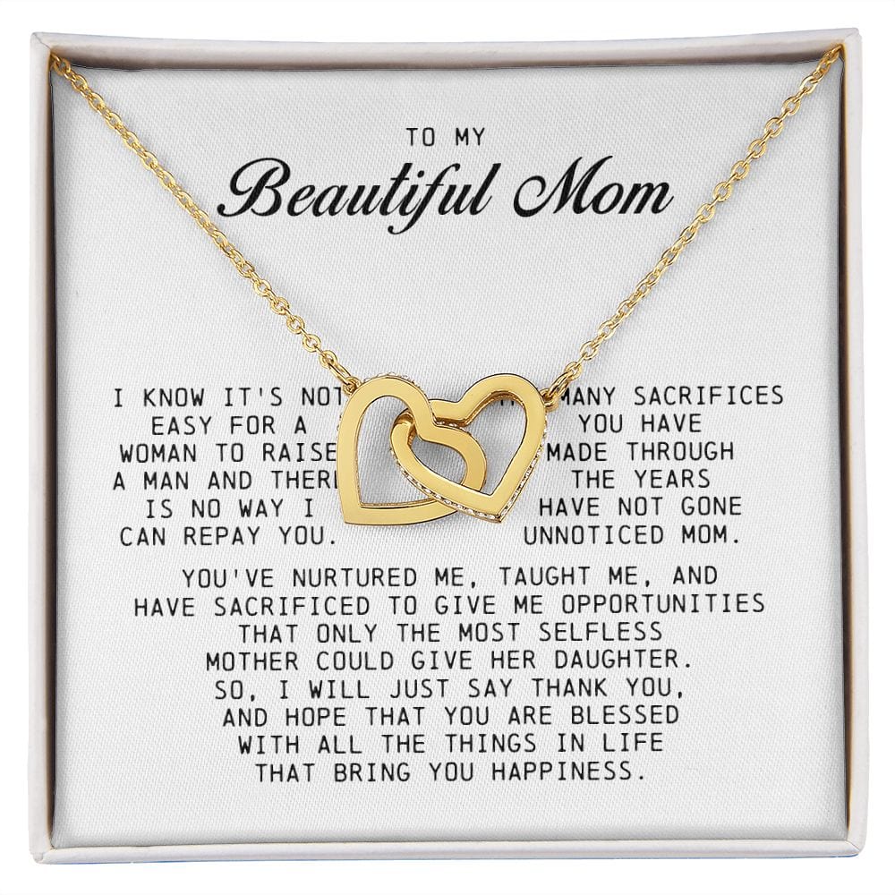 To my Beautiful Mom, Interlocking Hearts Necklace, Mother's Day Gift