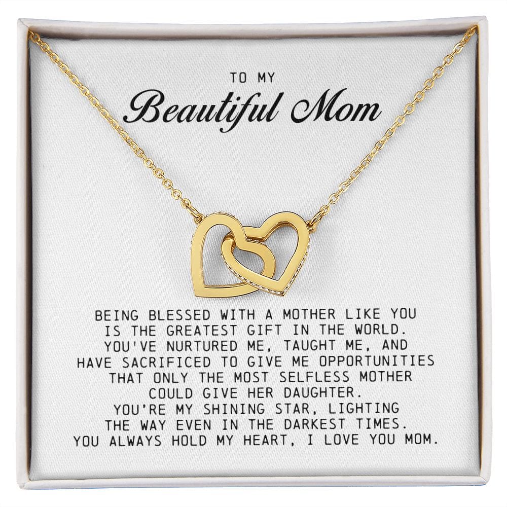 To my Beautiful Mom, Interlocking Hearts Necklace, Mother's Day Gift