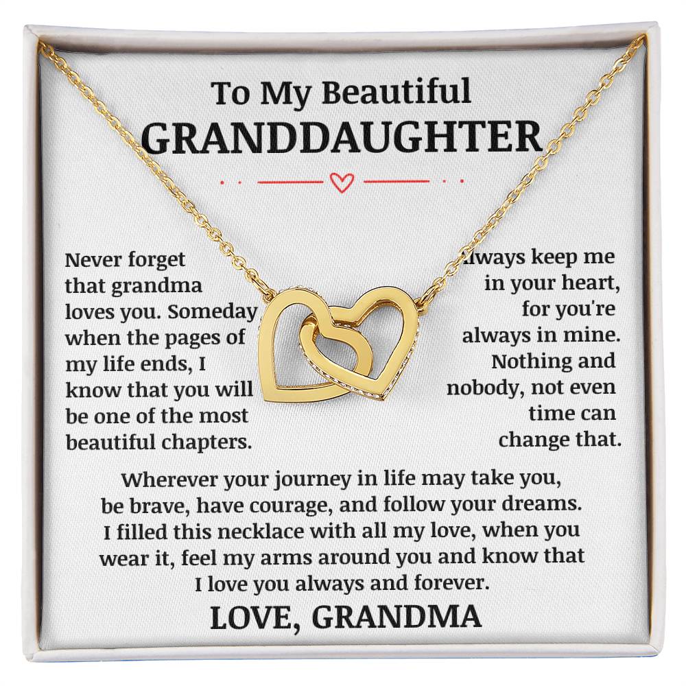 To My Beautiful Granddaughter "Never Forget That Grandma Loves You" Interlocking Heart Necklace