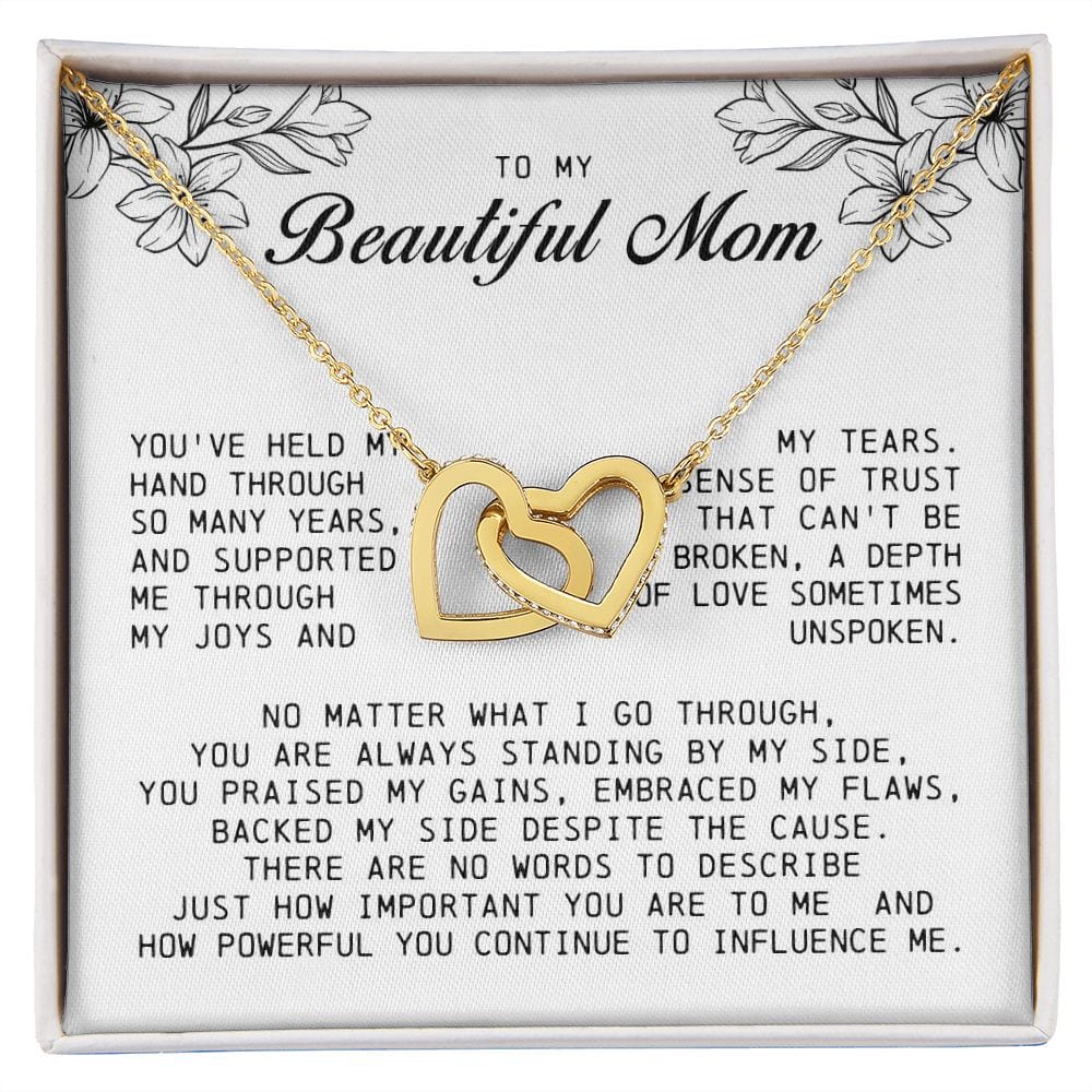 To my Beautiful Mom, Interlocking Hearts Necklace, Mother's Day Gift