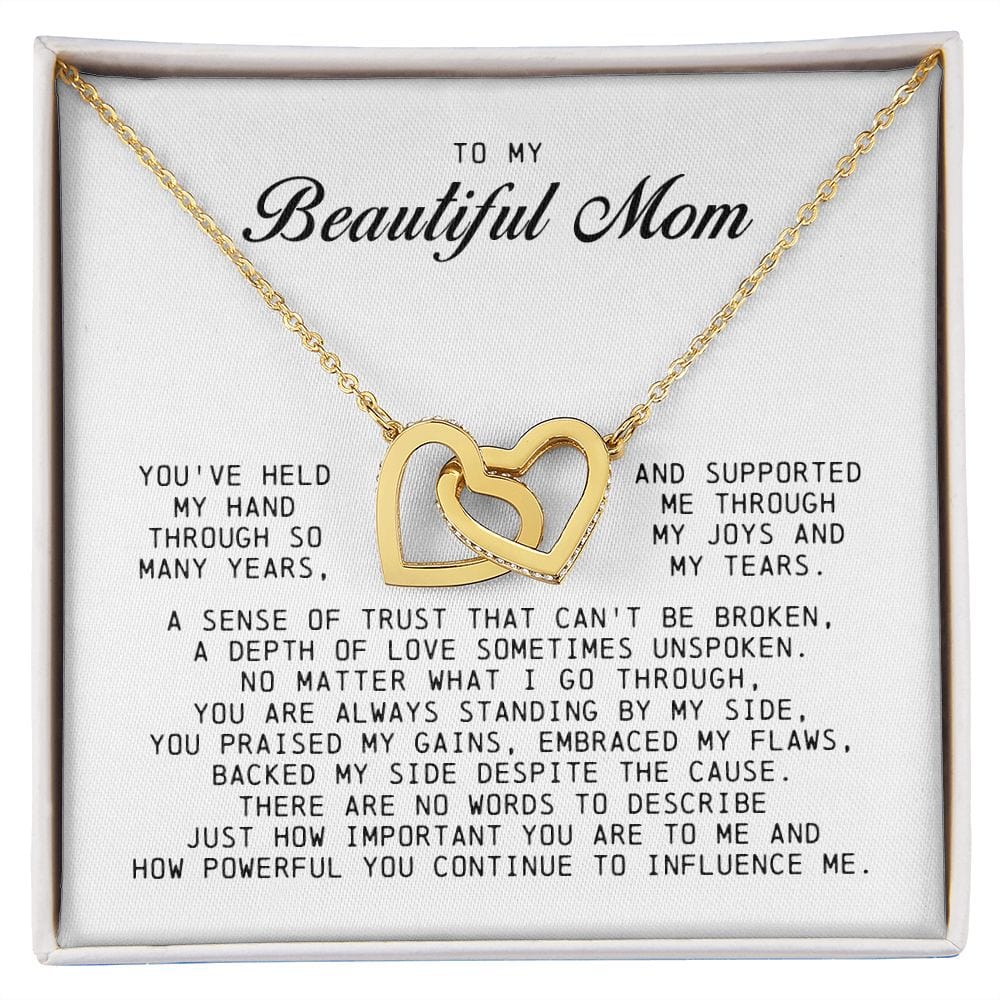 To my Beautiful Mom, Interlocking Hearts Necklace, Mother's Day Gift