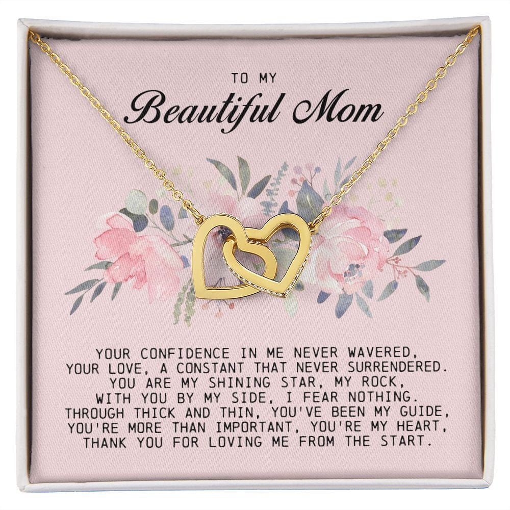 To my Beautiful Mom, Interlocking Hearts Necklace, Mother's Day Gift