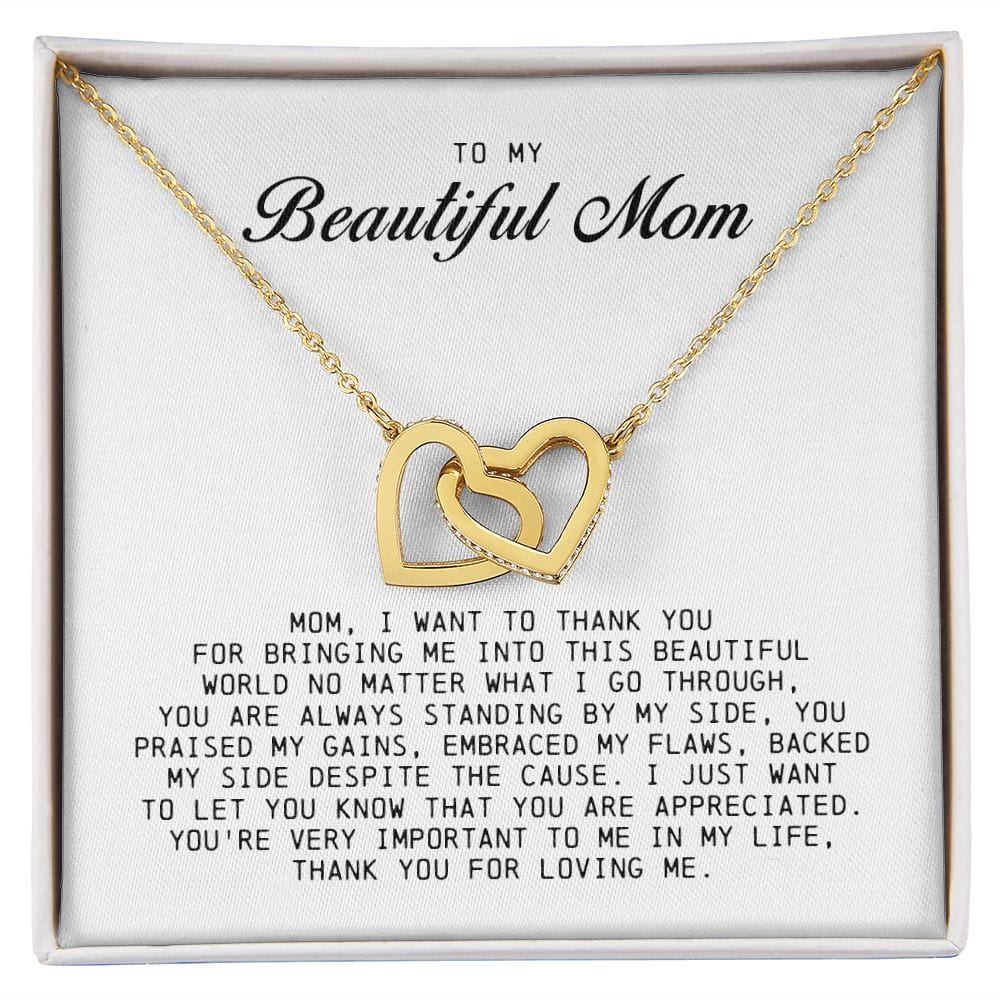 To my Beautiful Mom, Interlocking Hearts Necklace, Mother's Day Gift
