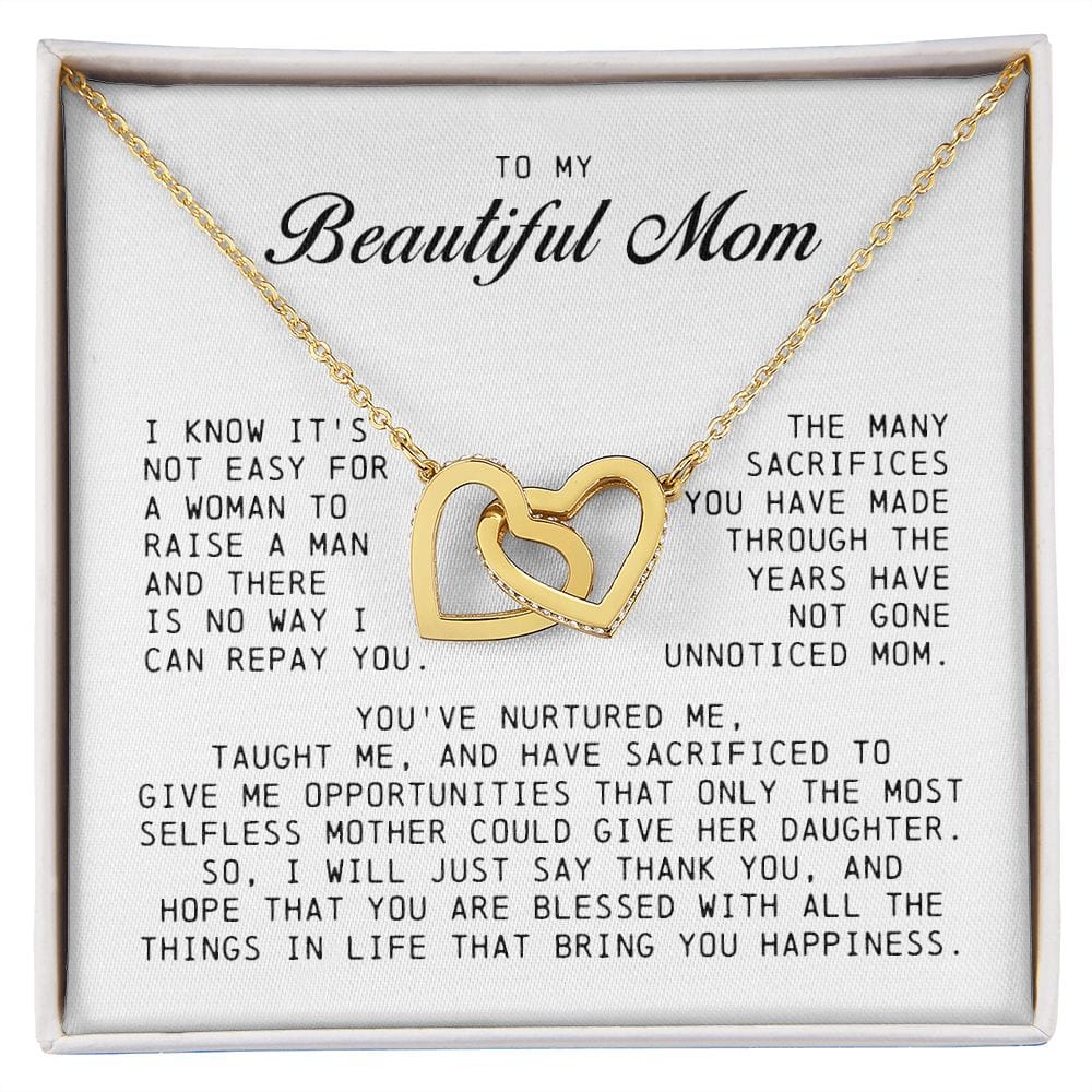 To my Beautiful Mom, Interlocking Hearts Necklace, Mother's Day Gift