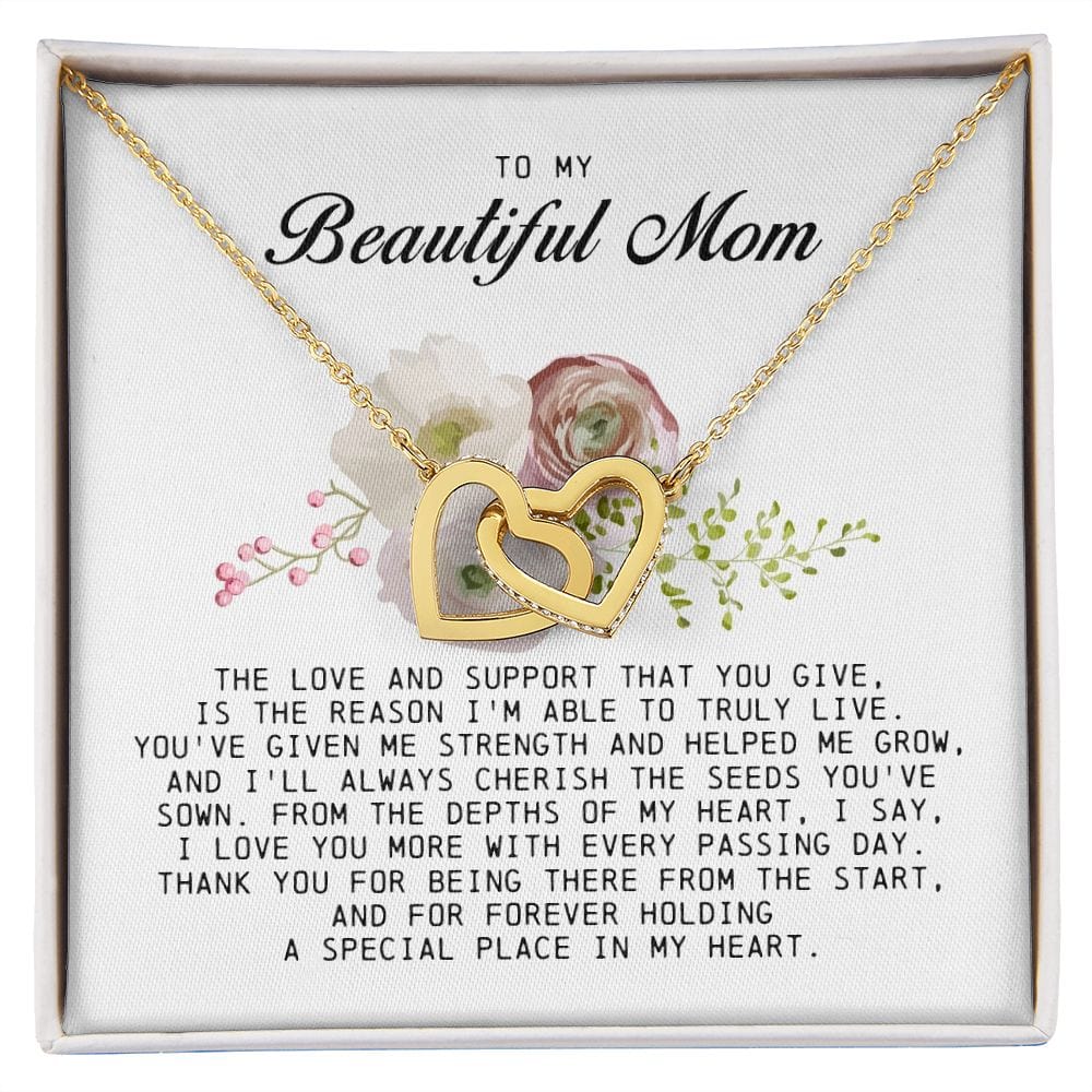 To my Beautiful Mom, Interlocking Hearts Necklace, Mother's Day Gift