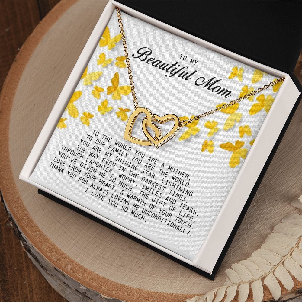 To my Beautiful Mom, Interlocking Hearts Necklace, Mother's Day Gift