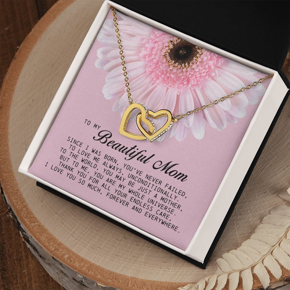To my Beautiful Mom, Interlocking Hearts Necklace, Mother's Day Gift