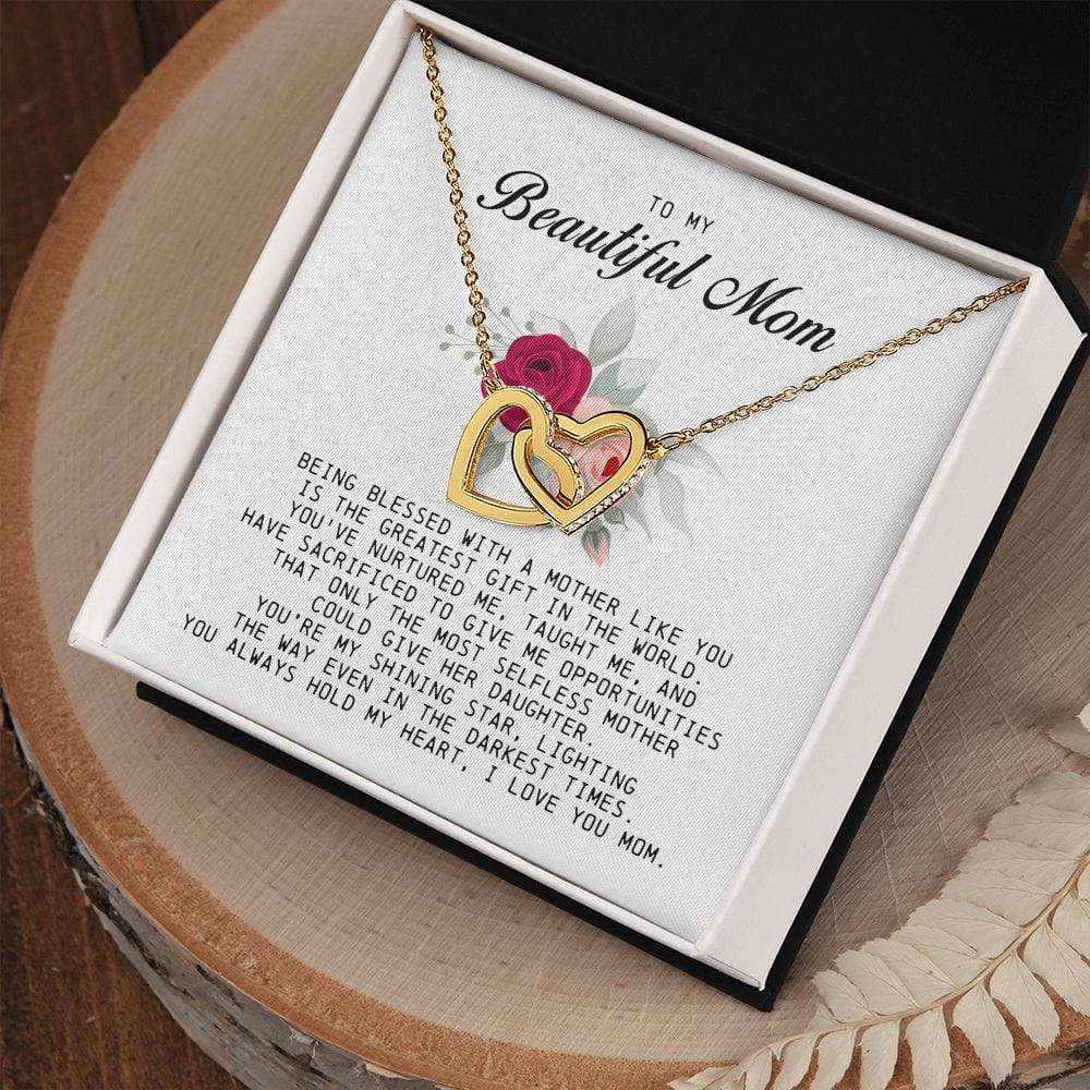 To my Beautiful Mom, Interlocking Hearts Necklace, Mother's Day Gift