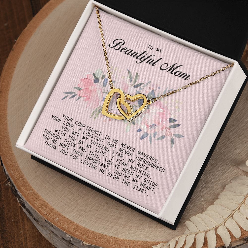 To my Beautiful Mom, Interlocking Hearts Necklace, Mother's Day Gift