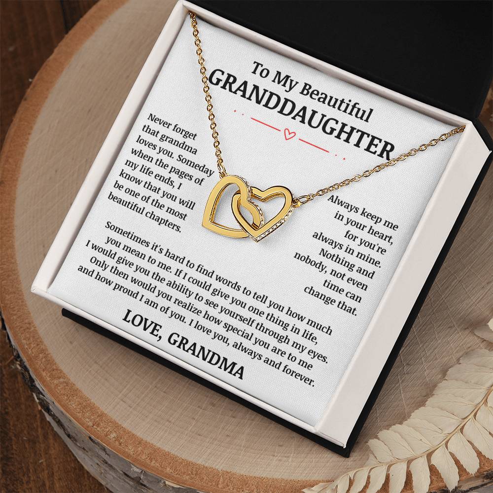 To My Beautiful Granddaughter "Always Keep Me In Your Heart" Interlocking Heart Necklace