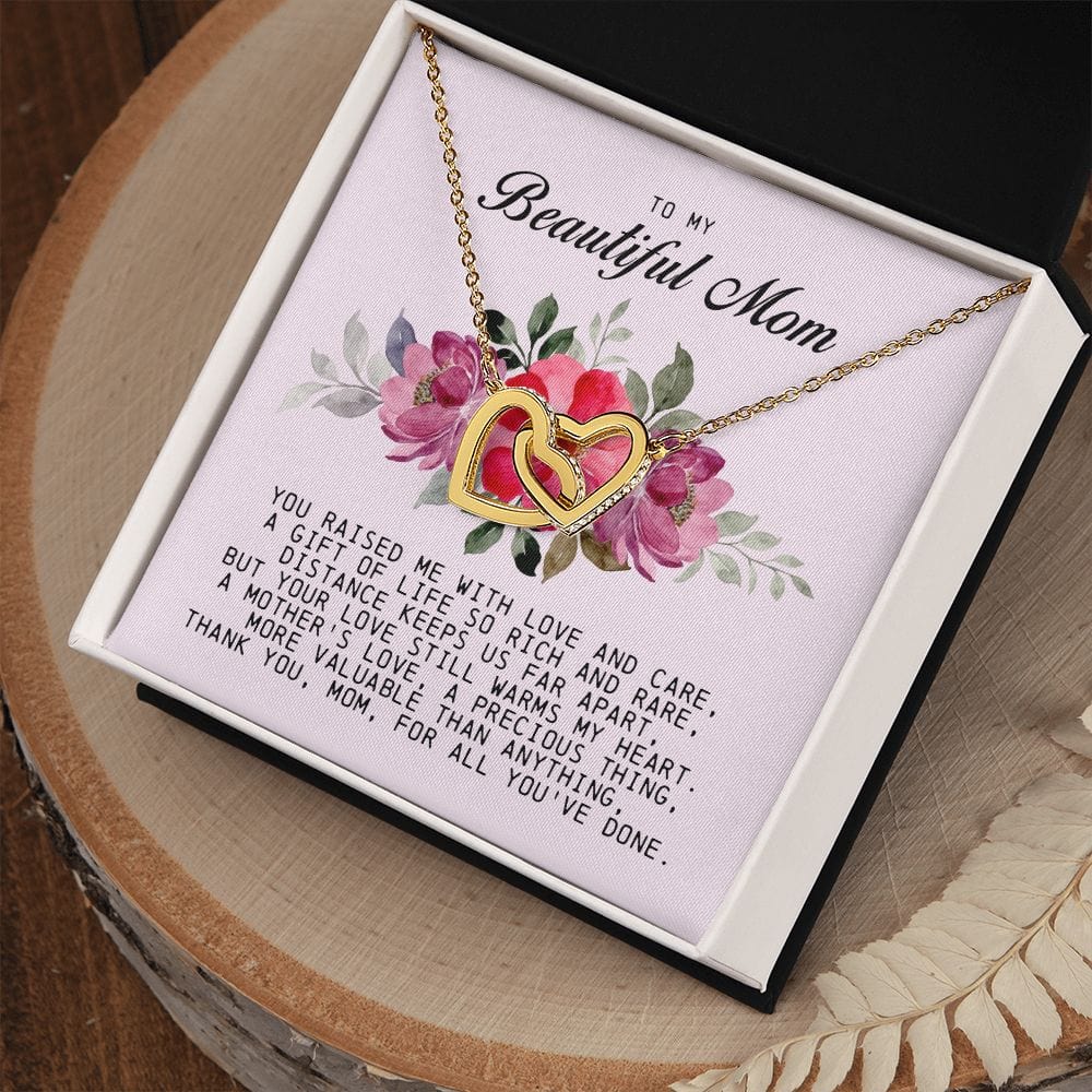 To my Beautiful Mom, Interlocking Hearts Necklace, Mother's Day Gift