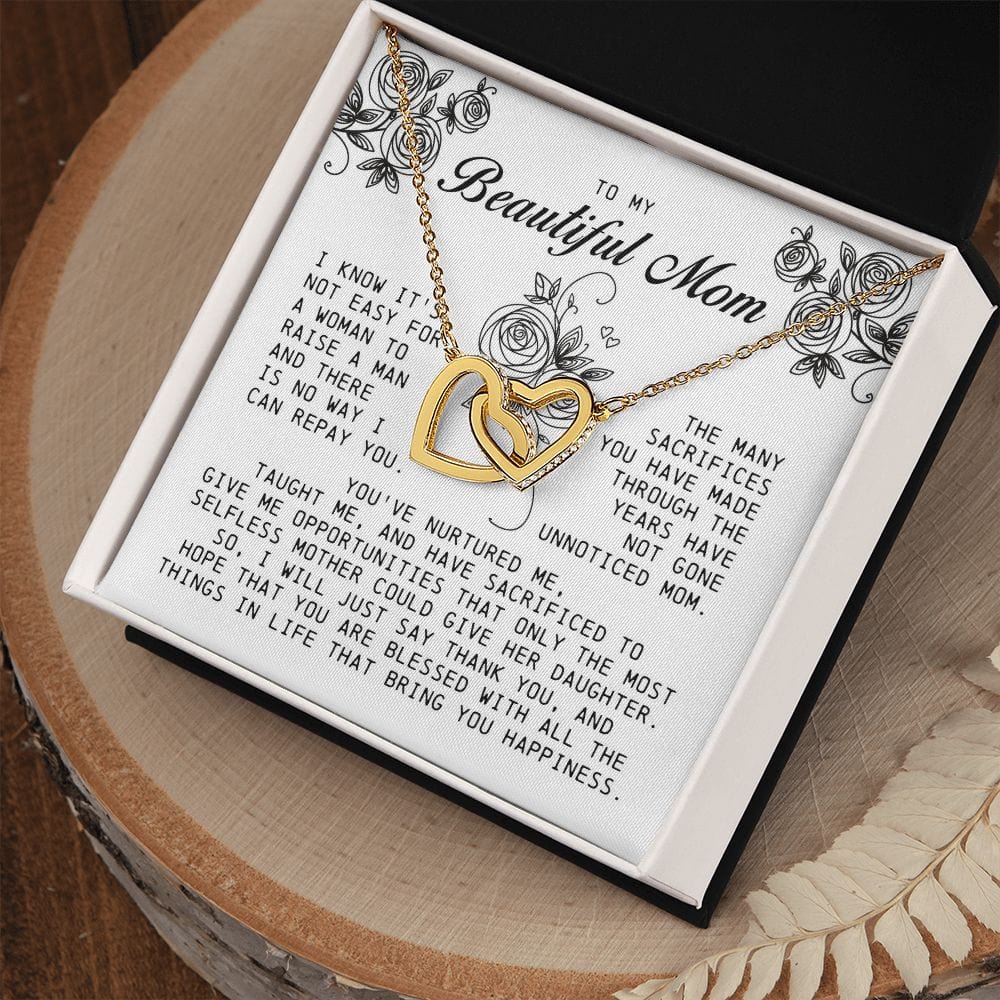 To my Beautiful Mom, Interlocking Hearts Necklace, Mother's Day Gift