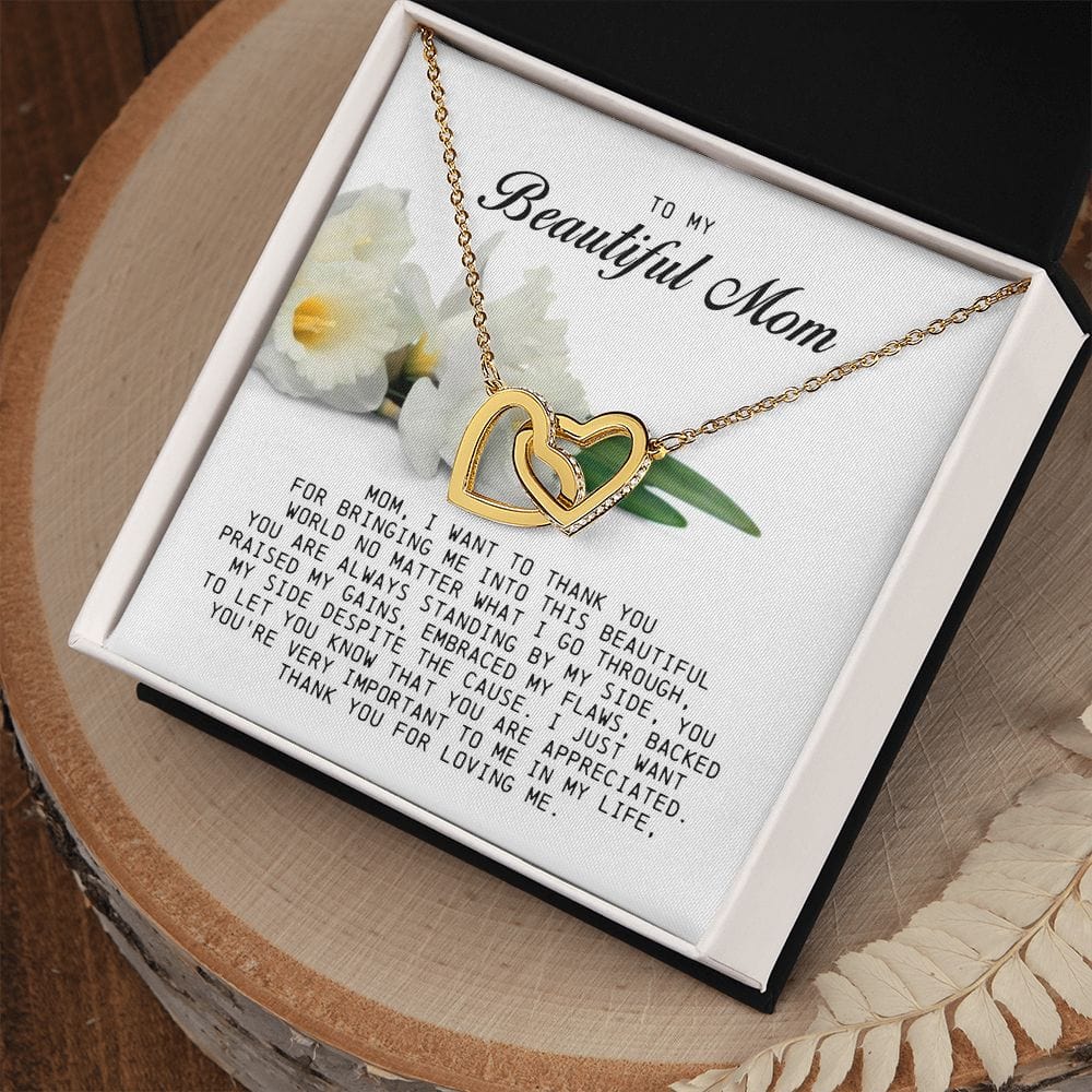 To my Beautiful Mom, Interlocking Hearts Necklace, Mother's Day Gift