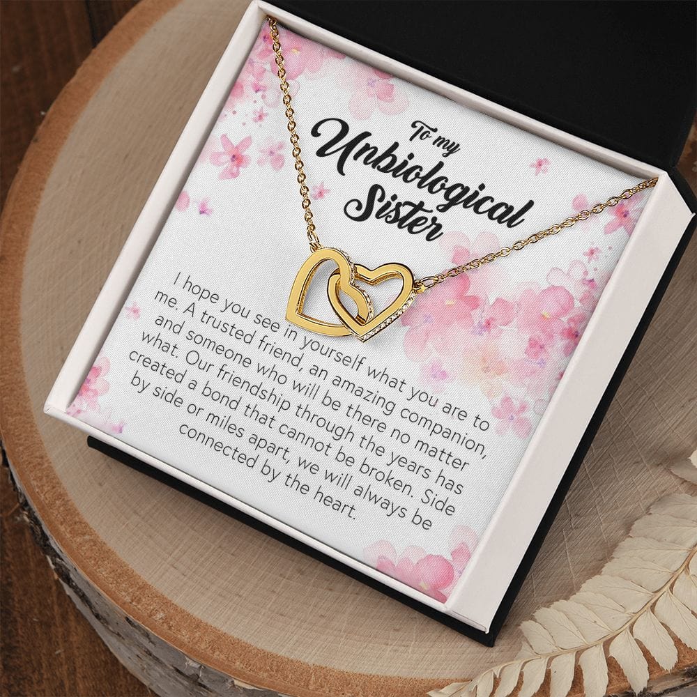 To My Unbiological Sister, Interlocking Hearts Necklace