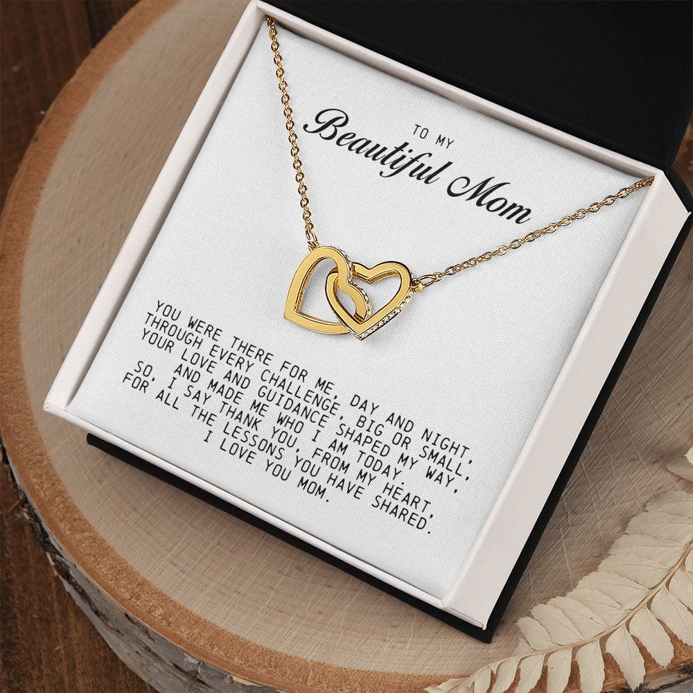 To my Beautiful Mom, Interlocking Hearts Necklace, Mother's Day Gift