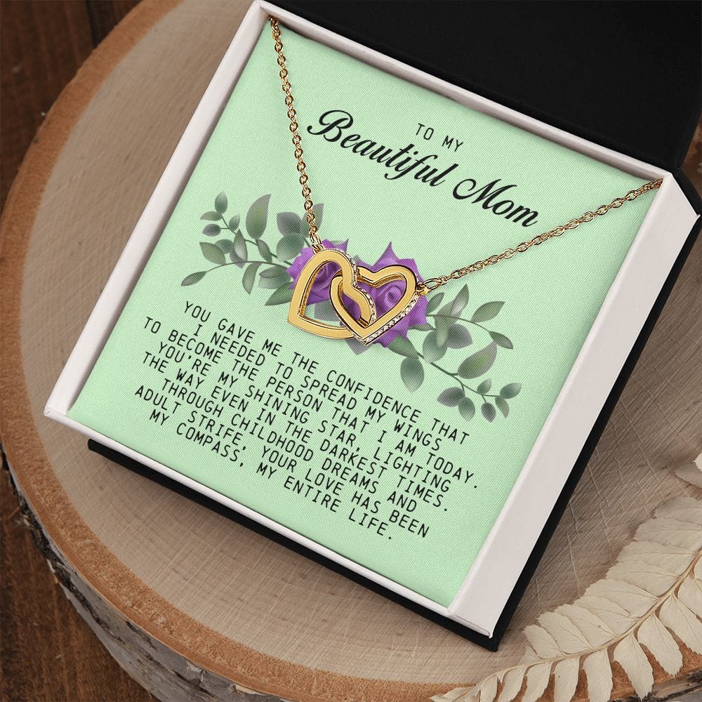 To my Beautiful Mom, Interlocking Hearts Necklace, Mother's Day Gift