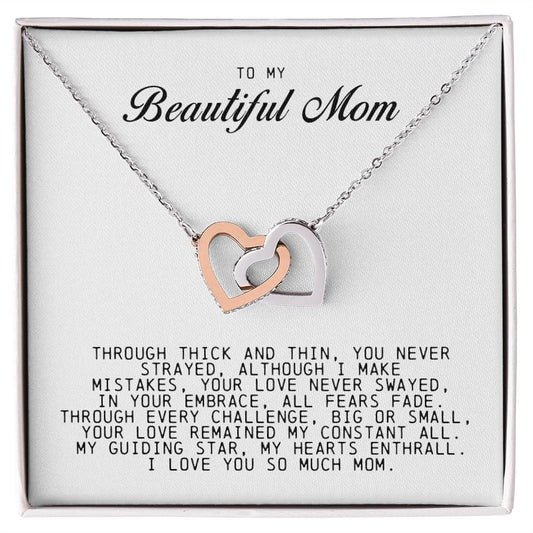 To my Beautiful Mom, Interlocking Hearts Necklace, Mother's Day Gift