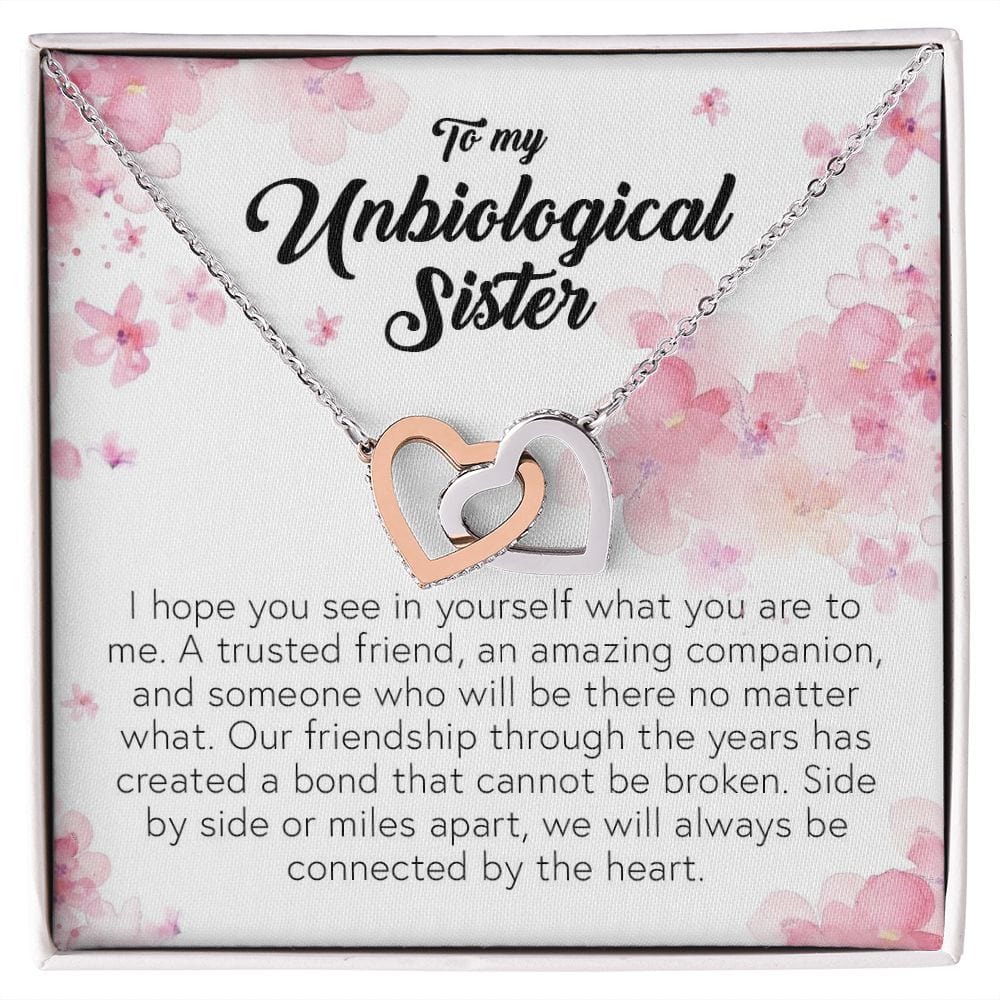 To My Unbiological Sister, Interlocking Hearts Necklace