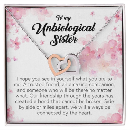 To My Unbiological Sister, Interlocking Hearts Necklace