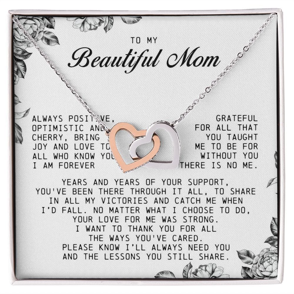 To my Beautiful Mom, Interlocking Hearts Necklace, Mother's Day Gift