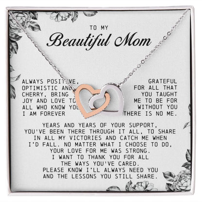 To my Beautiful Mom, Interlocking Hearts Necklace, Mother's Day Gift