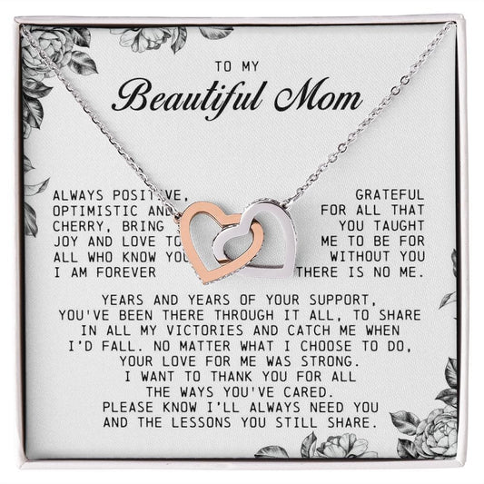 To my Beautiful Mom, Interlocking Hearts Necklace, Mother's Day Gift