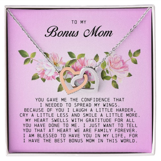 To My Bonus Mom, Interlocking Hearts Necklace