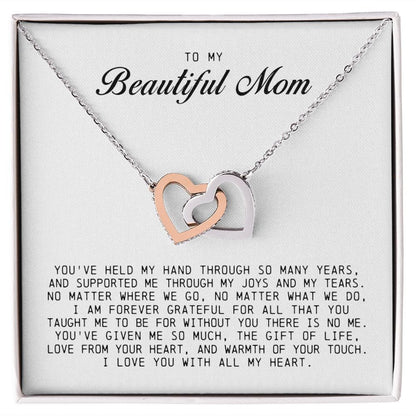 To my Beautiful Mom, Interlocking Hearts Necklace, Mother's Day Gift