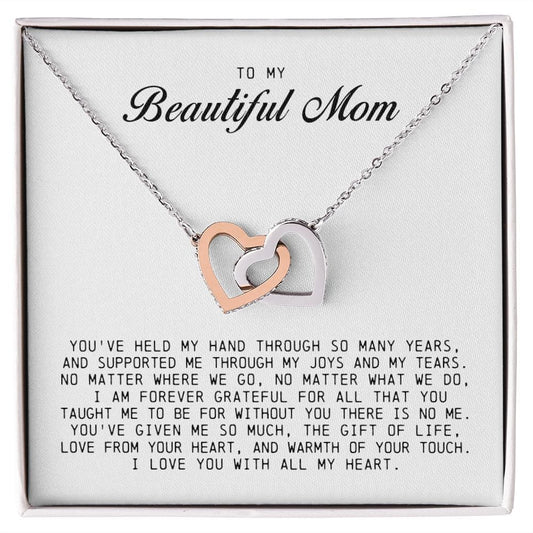 To my Beautiful Mom, Interlocking Hearts Necklace, Mother's Day Gift