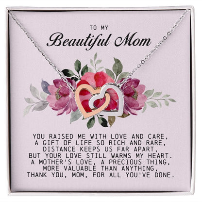 To my Beautiful Mom, Interlocking Hearts Necklace, Mother's Day Gift