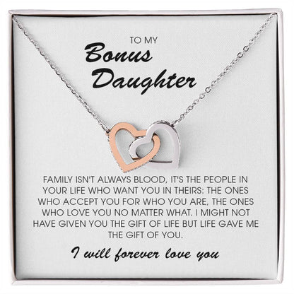 To My Bonus Daughter, Interlocking Heart Necklace