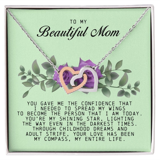 To my Beautiful Mom, Interlocking Hearts Necklace, Mother's Day Gift