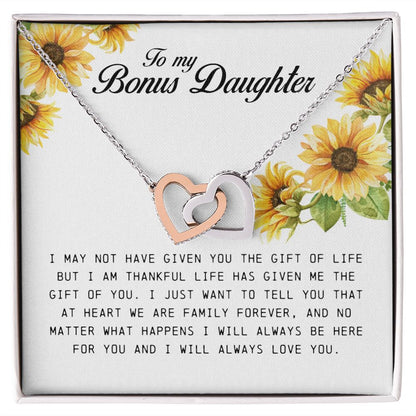 Interlocking Hearts Necklace, To My Bonus Daughter
