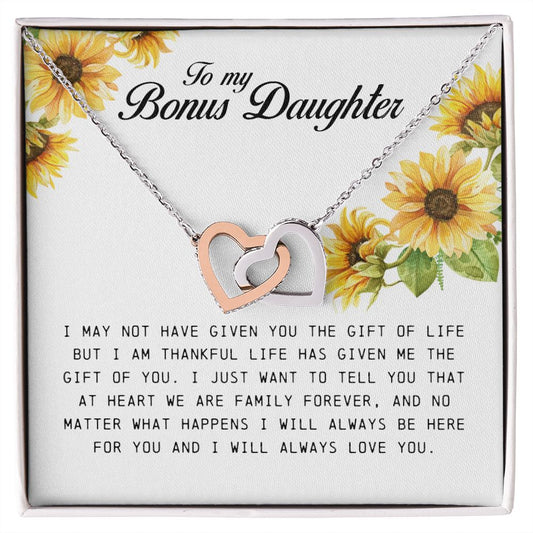 Interlocking Hearts Necklace, To My Bonus Daughter